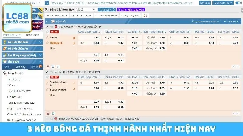3 kèo bóng đá thịnh hành nhất hiện nay