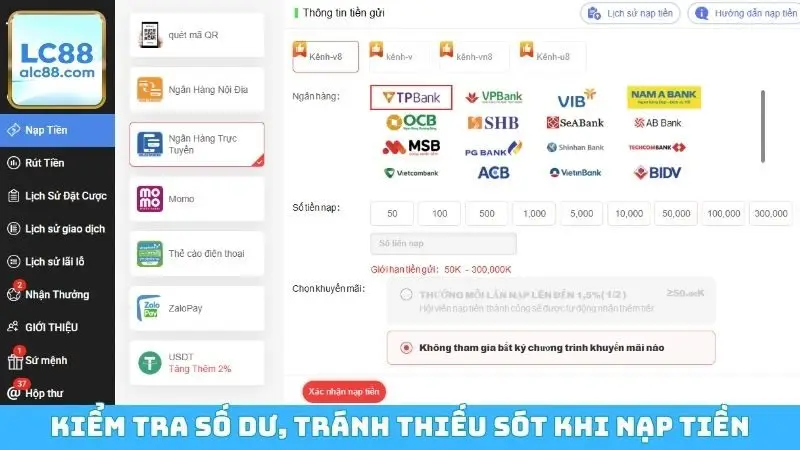 Kiểm tra số dư, tránh thiếu sót khi nạp tiền